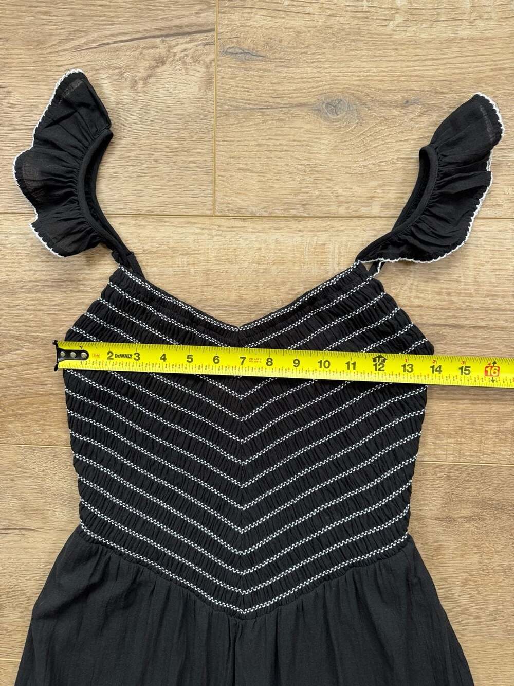 American Eagle Black Smocked Tiered Midi Dress Flutter Strap Cottagecore S - Picture 4 of 12
